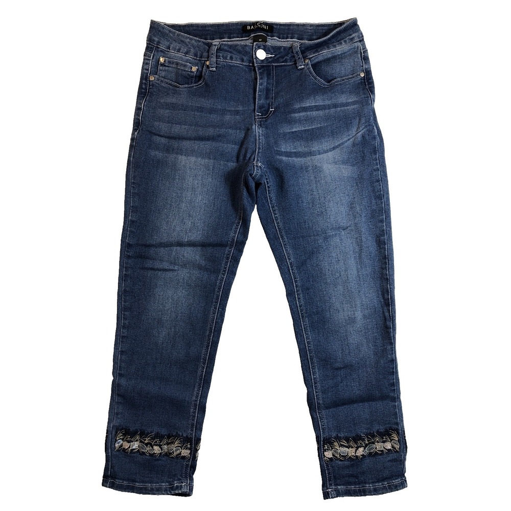Baccini Jeans Women's Size 8P Denim Embroidered Ankle Mid Rise Straight Petite